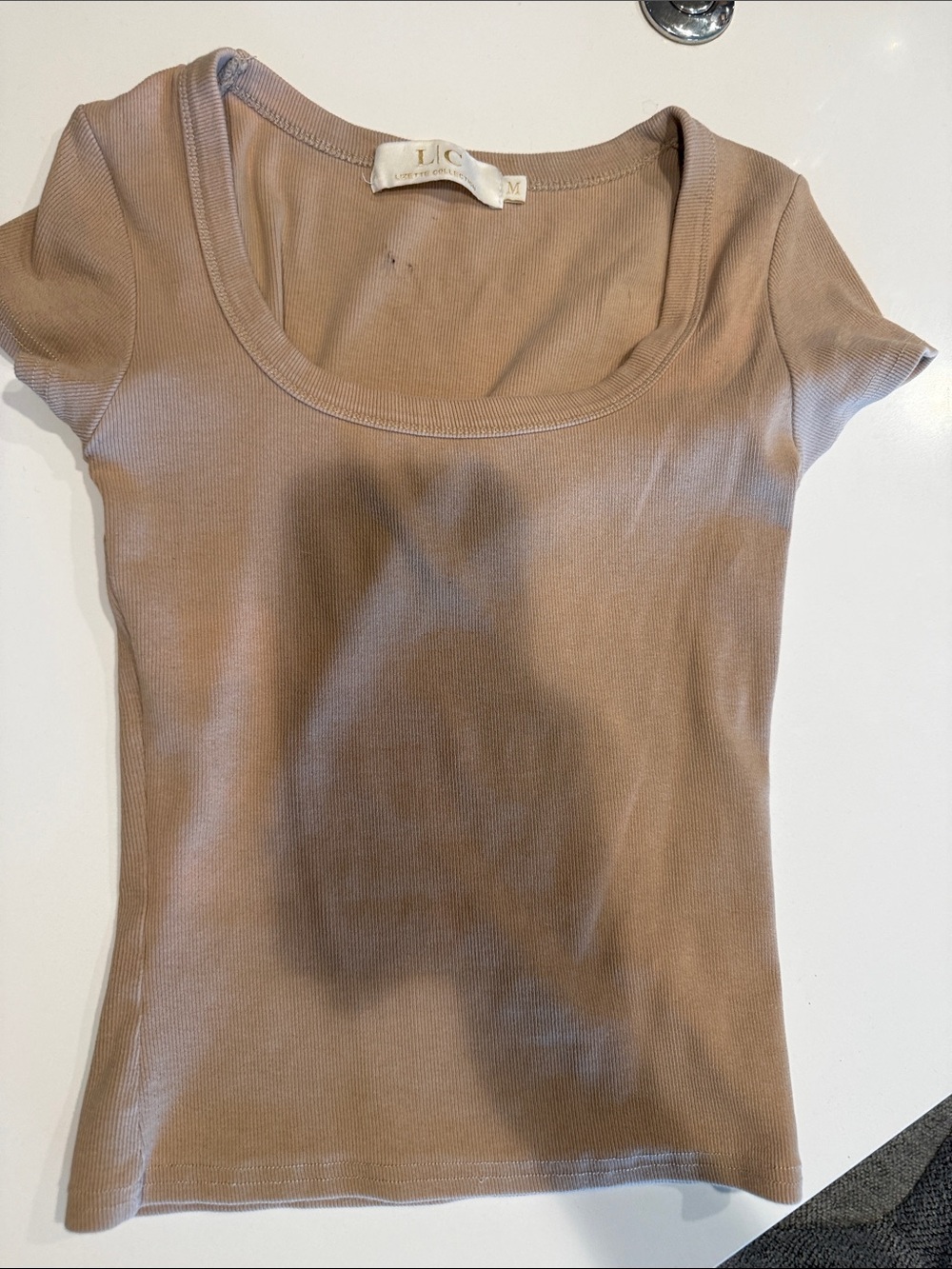 Scoop Neck Short Sleeve Top in Taupe